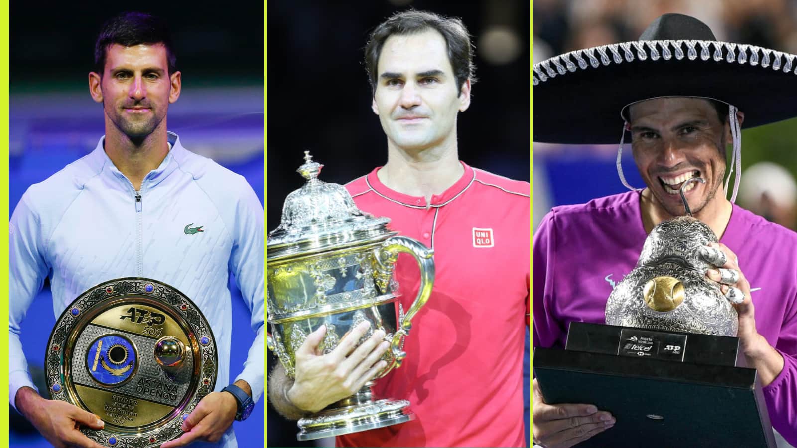 5 pria yang telah memenangkan gelar ATP 500 terbanyak: Roger Federer dengan 24, Novak Djokovic ke 